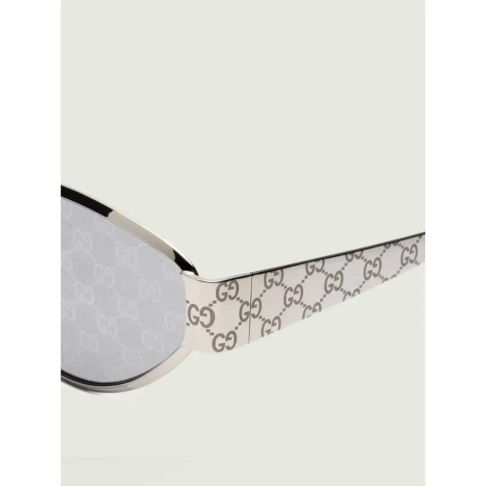 New Gucci GG1853S 002 Silver Cat-Eye Sunglasses with Monogram Temples Authentic